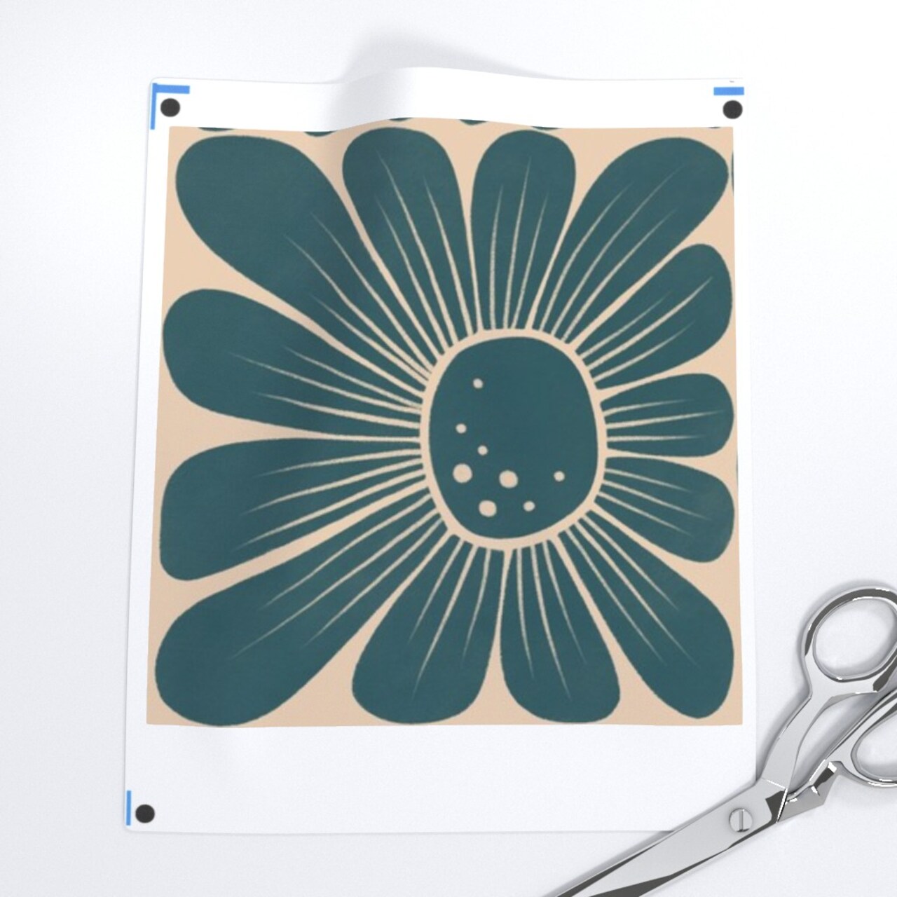 Teal Block Print Retro Petrol Floral Cat Cream Squares Modern Leaves Custom Printed Fabric by Spoonflower Various Fabrics by the Yard or Fat Quarter